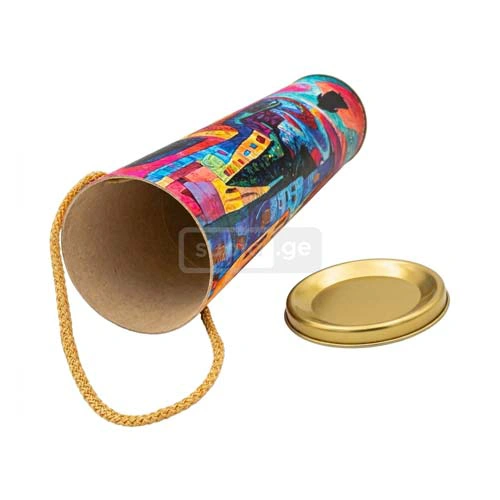 ღვინის ბოთლის სასაჩუქრე ქილა ნახატით 12*38სმ 1*20ც